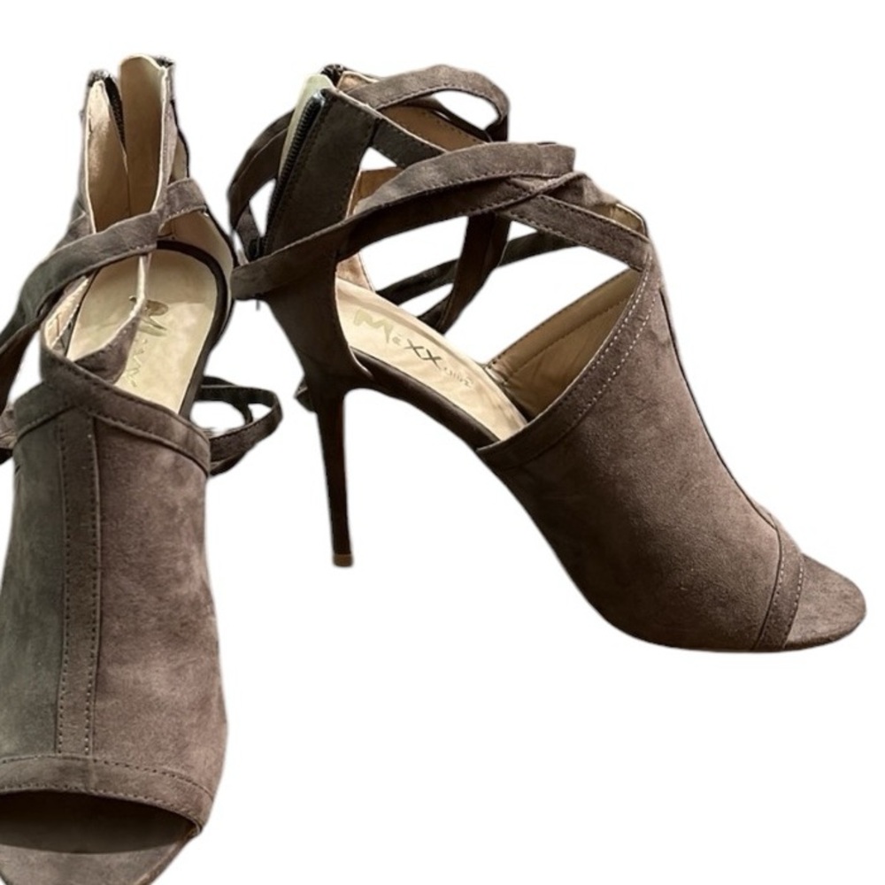 Mixx Shuz Heels Open Toe Brown Leg Wrap Lace Up Gladiator Womens 8.5